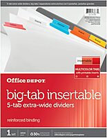 Office Depot Insertable Extra-Wide Dividers with Big Tabs, Assorted Colors, 5-Tab, OD14793