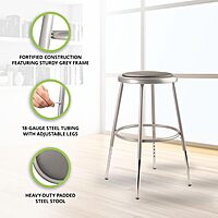 National Public Seating Grey Steel Stool With Vinyl Upholstered Seat Adjustable, 19" x 27"
