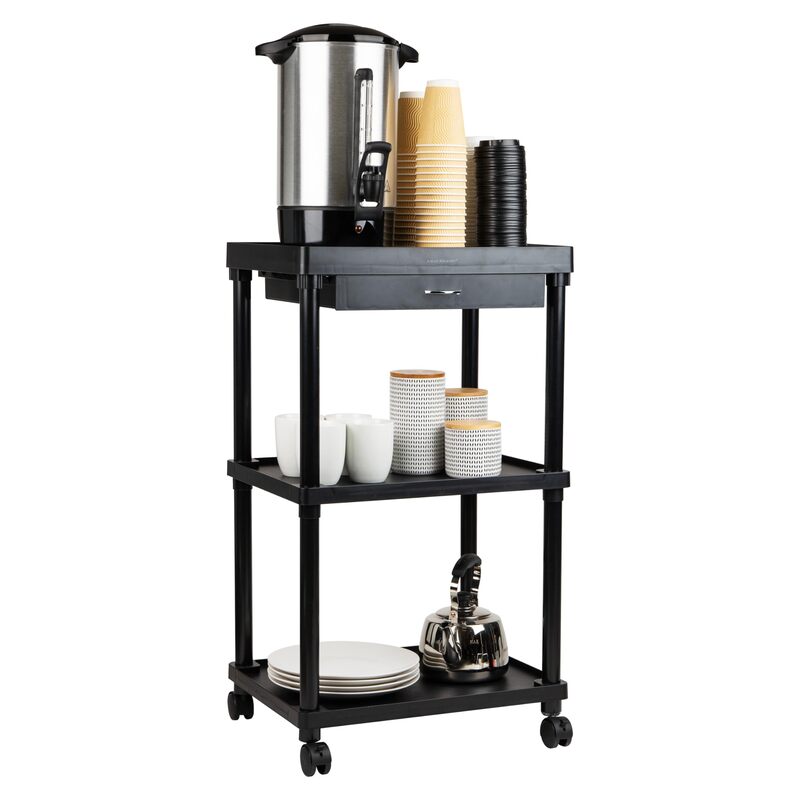 Mind Reader Bar Cart, Rolling, Utility Cart, 3-Tier, Coffee Cart, Bathroom, Kitchen, Plastic, 20"L x 15"W x 34.5"H, Black