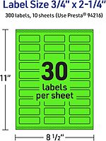 Avery Printable Neon Green Rectangle Labels with Sure Feed Technology, 3/4" x 2-1/4", Print-to-the-Edge