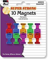 Charles Leonard Push Pin Style Super Strong Strength Magnets, 3/4in x 3/4in, Assorted Colors, 10 Magnets Per Pack, Set Of 6 Packs
