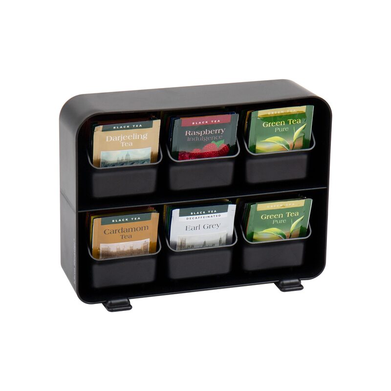 Mind Reader Tea Bag Organizer, Tea Station Organizer, Countertop Storage, Kitchen, Plastic, 10.25 x 3.25 x 7.75 inches, Black