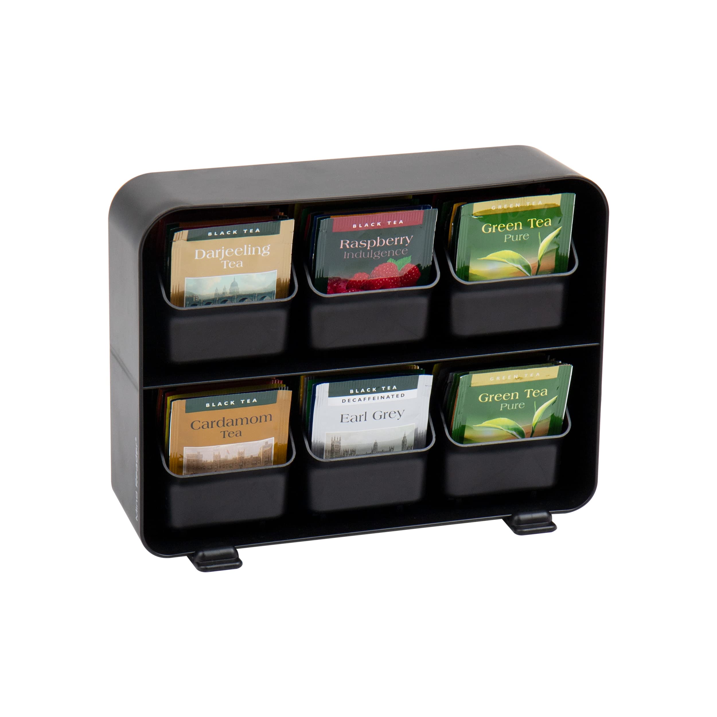 Mind Reader Tea Bag Organizer, Tea Station Organizer, Countertop Storage, Kitchen, Plastic, 10.25 x 3.25 x 7.75 inches, Black