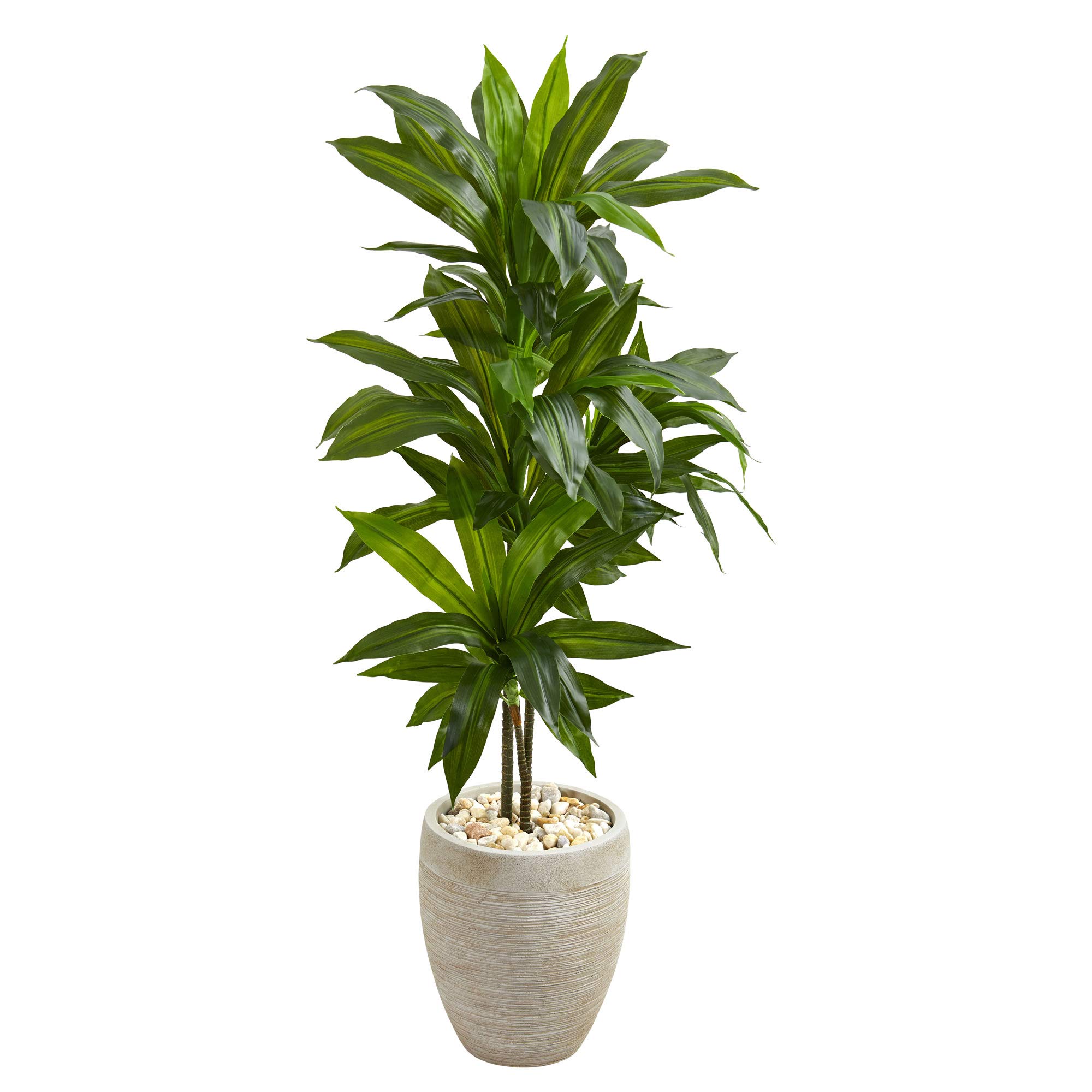 Nearly Natural 4ft. Dracaena Artificial Plant in Sand Colored Planter (Real Touch), Green