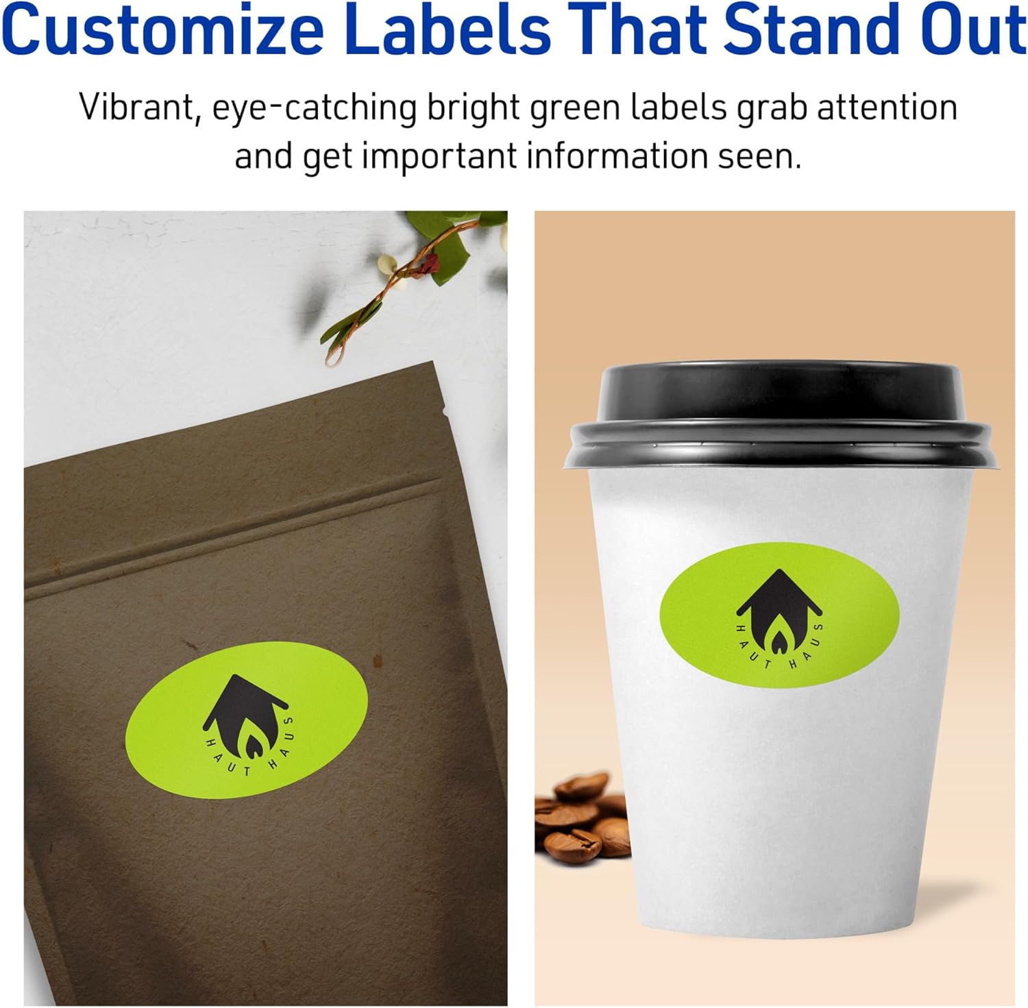 Avery Printable Oval Labels, Sure Feed Technology, 1" x 2", Bright Green, Print-to-The-Edge, 240 Total