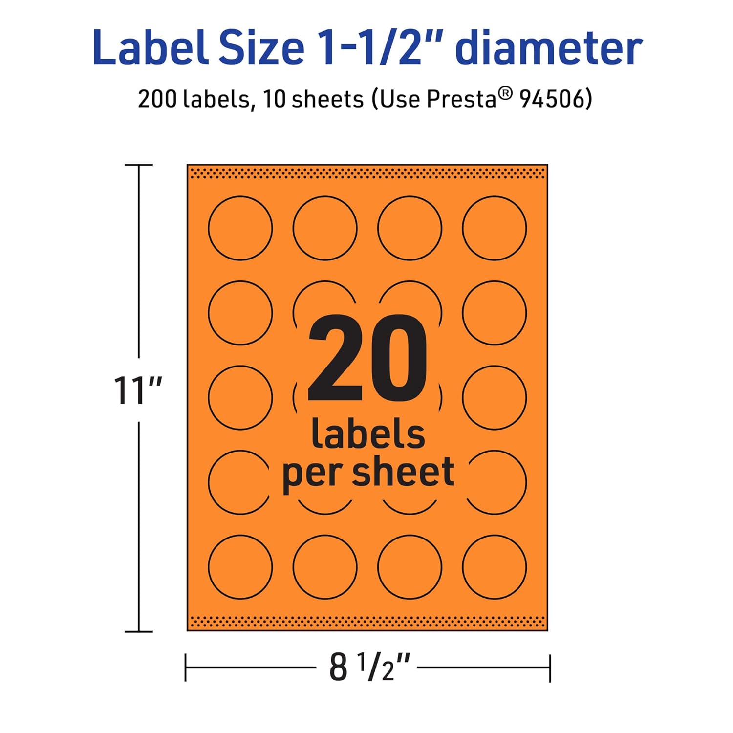 Avery Printable Round Labels, Sure Feed Technology, 1-1/2" Diameter, Bright Orange Labels, Print-to-The-Edge