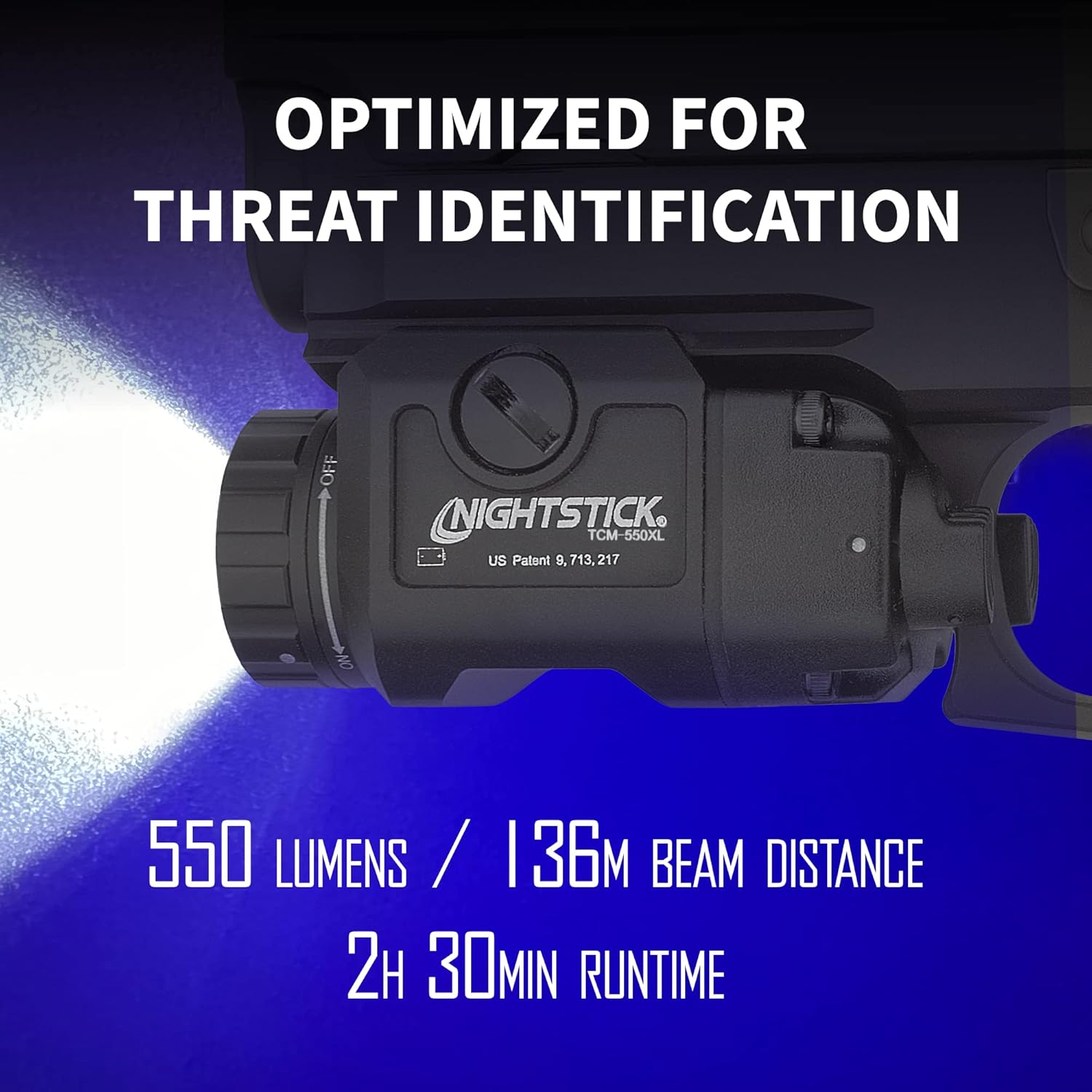 Nightstick TCM-550XL Compact Rail-Mounted Tactical Light - Waterproof Impact-Resistant Tactical Flashlight with Easy