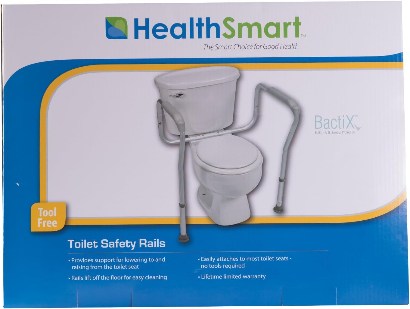 HealthSmart Adjustable Germ-Free Toilet Rails Safety Arms, 12inH x 27inW x 24inD, White