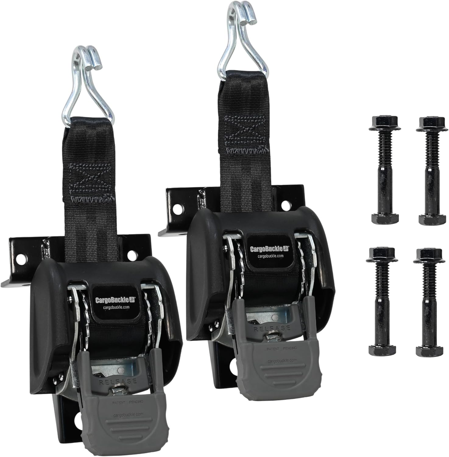 CargoBuckle F18816 Ladder Rack Tie-Down System, Square Mount Self Retracting Ratchet Straps for Trucks