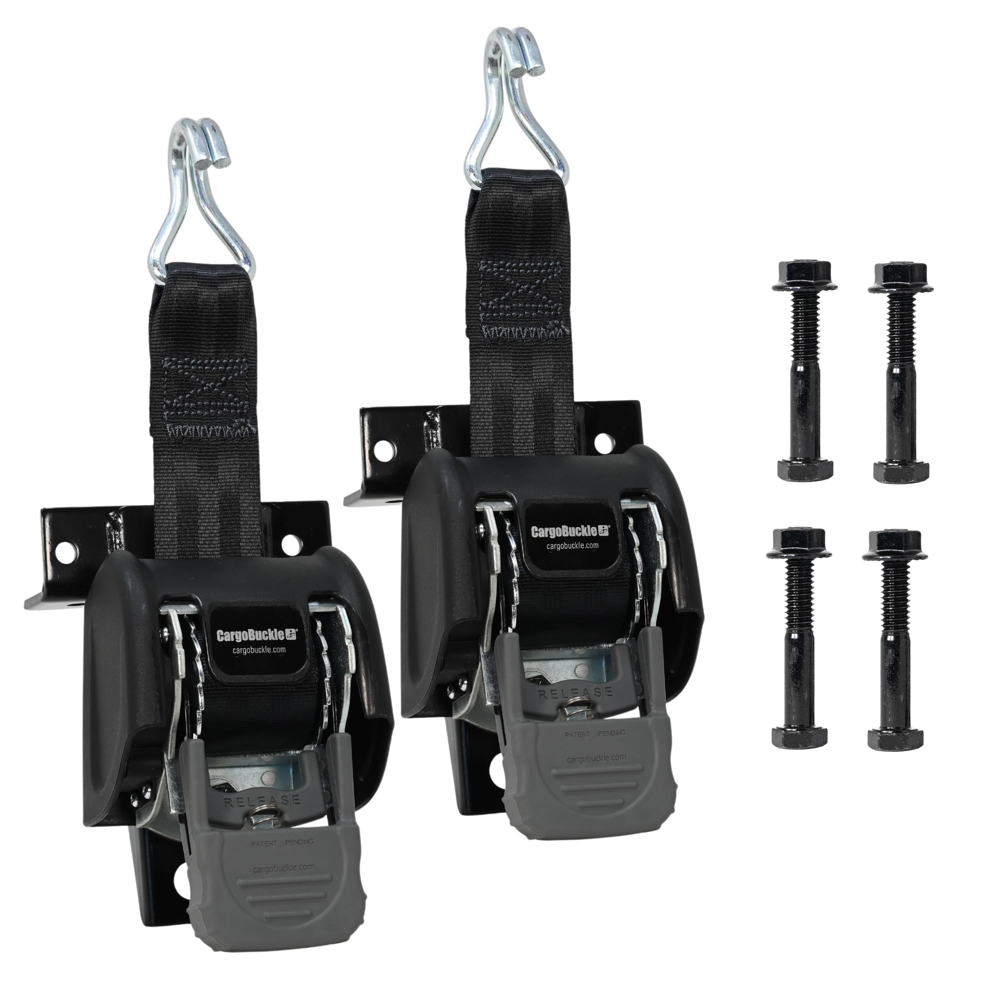 CargoBuckle F18816 Ladder Rack Tie-Down System, Square Mount Self Retracting Ratchet Straps for Trucks