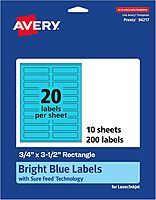 Avery Printable Rectangle Labels, Sure Feed Technology, 3/4" x 3-1/2", Bright Blue