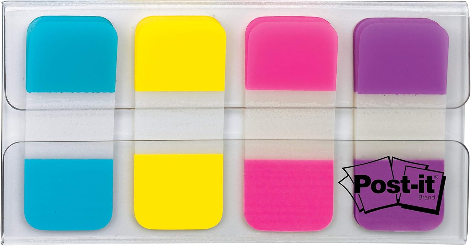 Post-it Tabs, .625 in Solid, Aqua, Yellow, Pink, Violet, 10/Color, 40/Dispenser (676-AYPV) (Pack of 4)