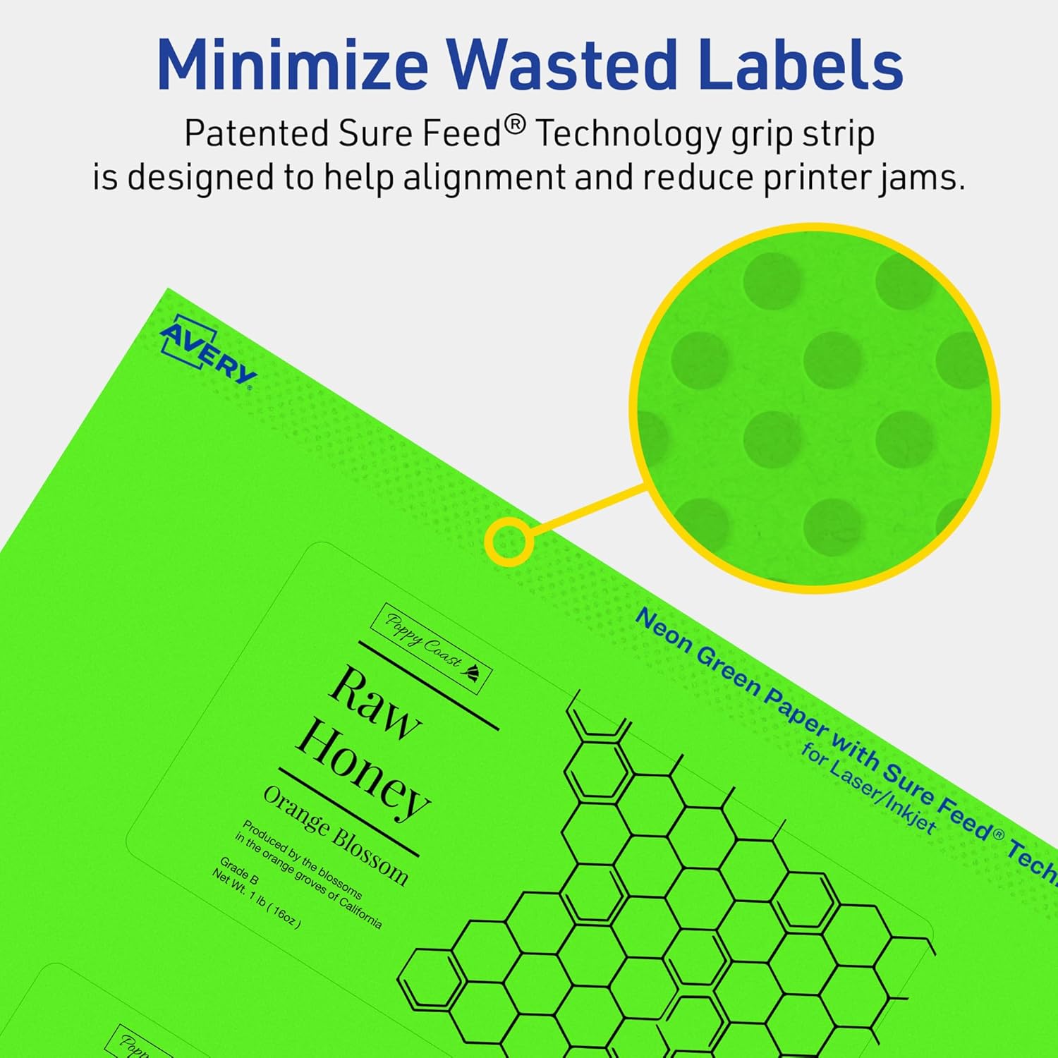 Avery Printable Rectangle Labels, Sure Feed Technology, 2-1/2" x 5", Neon Green Labels, Print-to-The-Edge