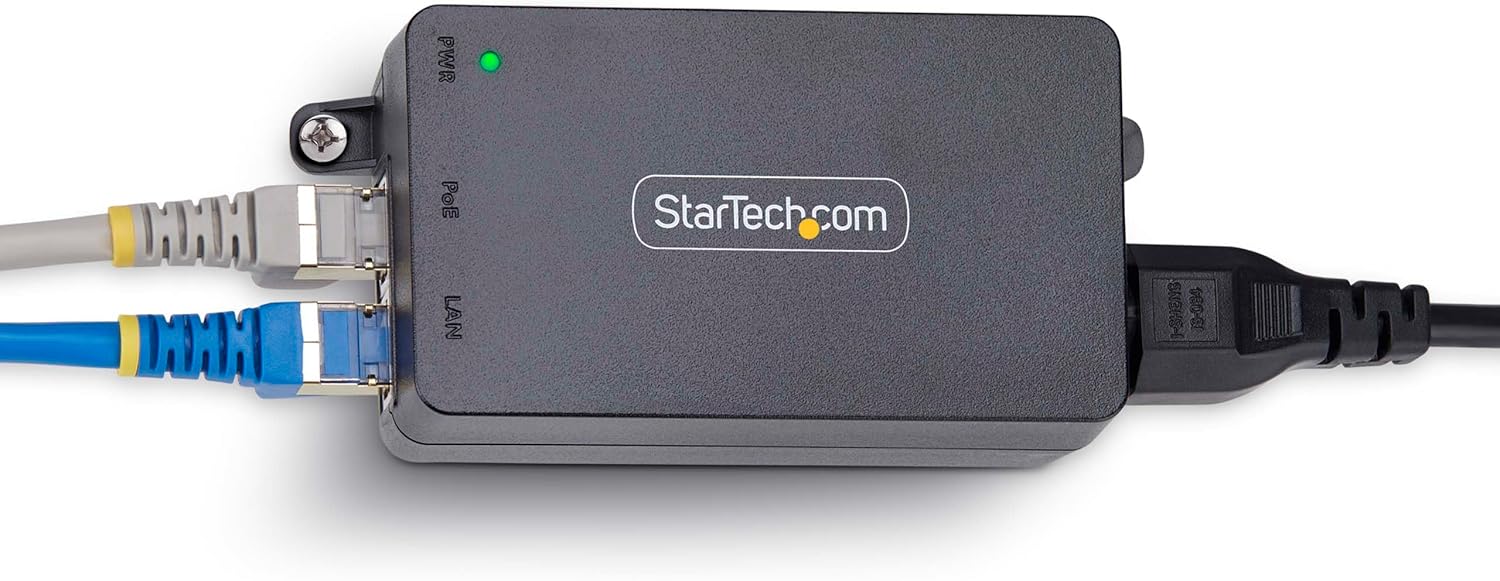 StarTech.com 1-Port Gigabit PoE+ Injector, 10M/100M/1G Ethernet, PoE/PoE+ (802.3af/802.3at), 30W Power Budget