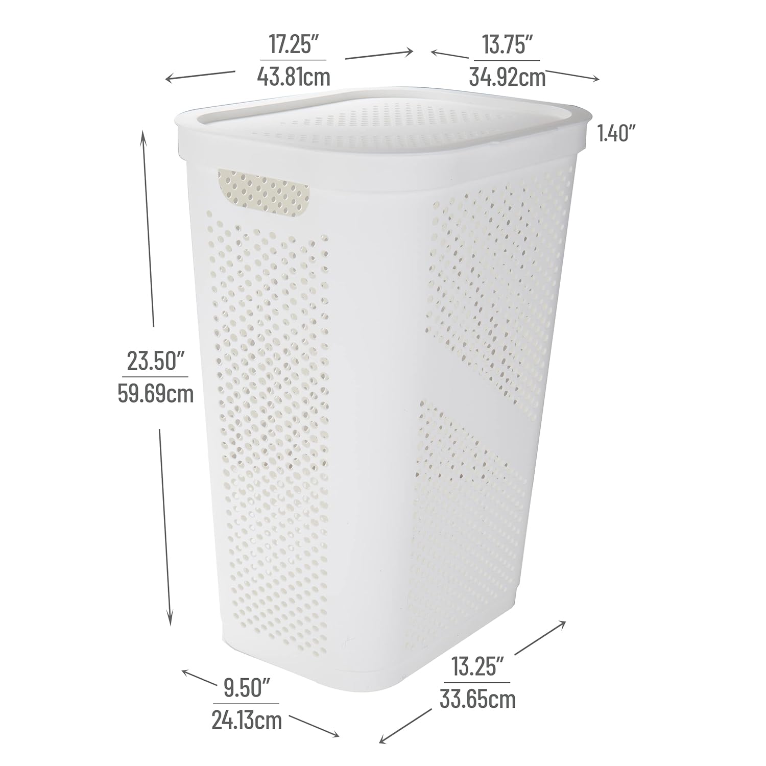 Mind Reader Slim Laundry Hamper with Lid, 60L Ventilated Plastic