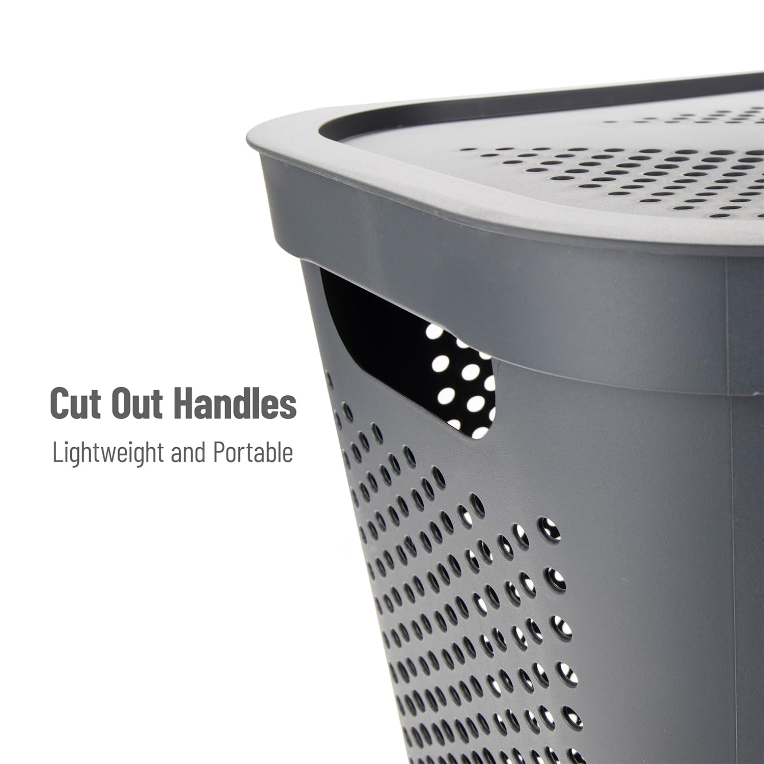 Mind Reader Slim Laundry Hamper with Lid, 60L Ventilated Plastic