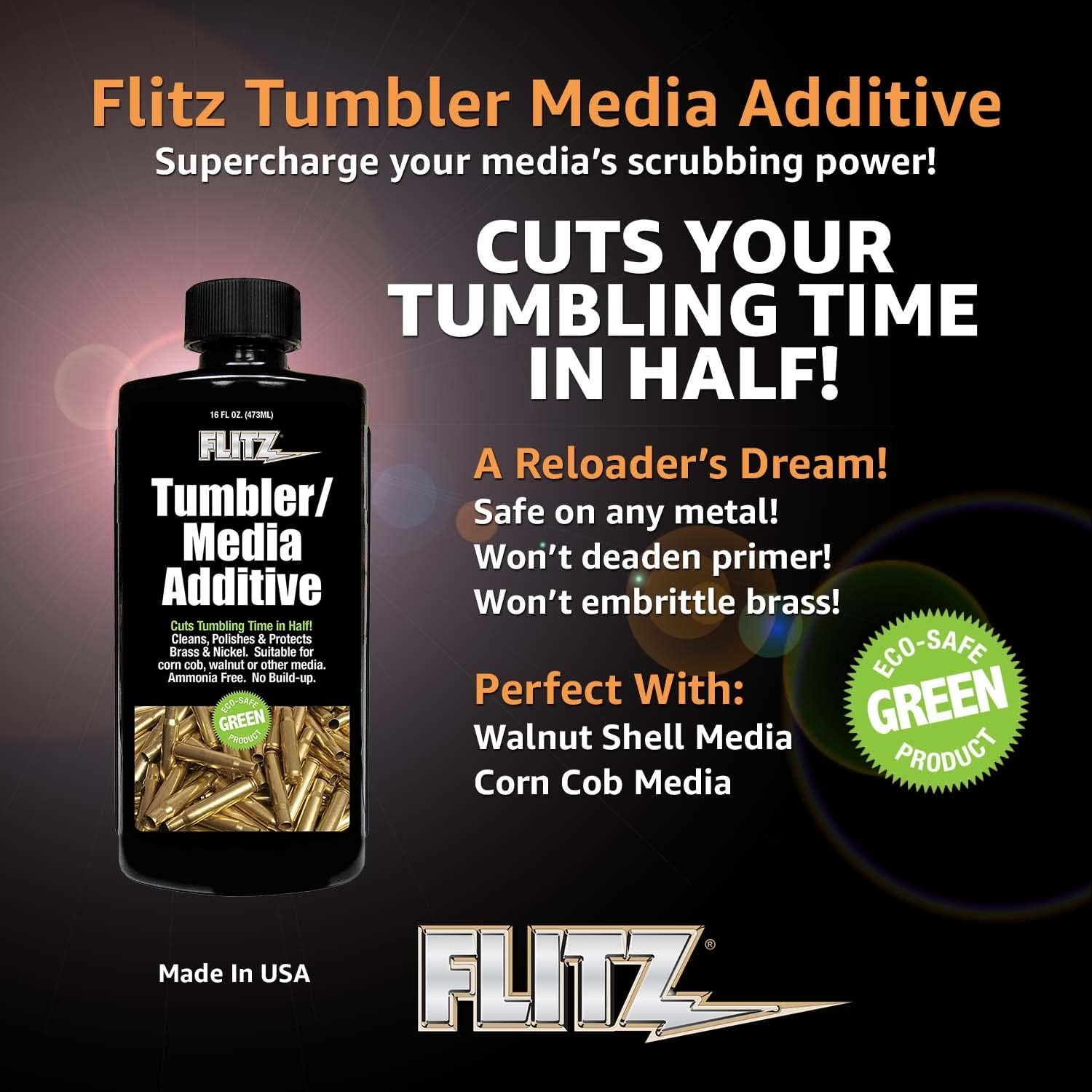 Flitz Tumbler Media Additive - 7.6oz Bottle of USA-Made Brass Cleaner Reloading Liquid for Ammo, Copper