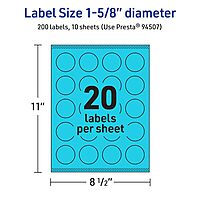 Avery Printable Round Labels, Sure Feed Technology, 1-5/8" Diameter, Bright Blue Labels, Print-to-The-Edge, Laser/Inkjet Printable, 200 Total, Great for Stickers and Candles 200 labels