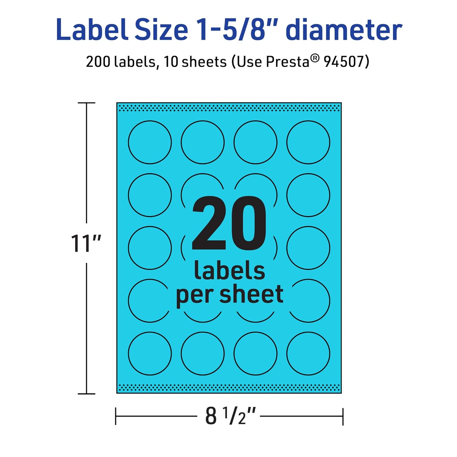 Avery Printable Round Labels, Sure Feed Technology, 1-5/8" Diameter, Bright Blue Labels, Print-to-The-Edge