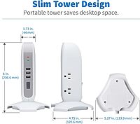 Tripp Lite TLP66USB Surge Protector Tower with USB Ports, 1200 Joules, 5-Outlets