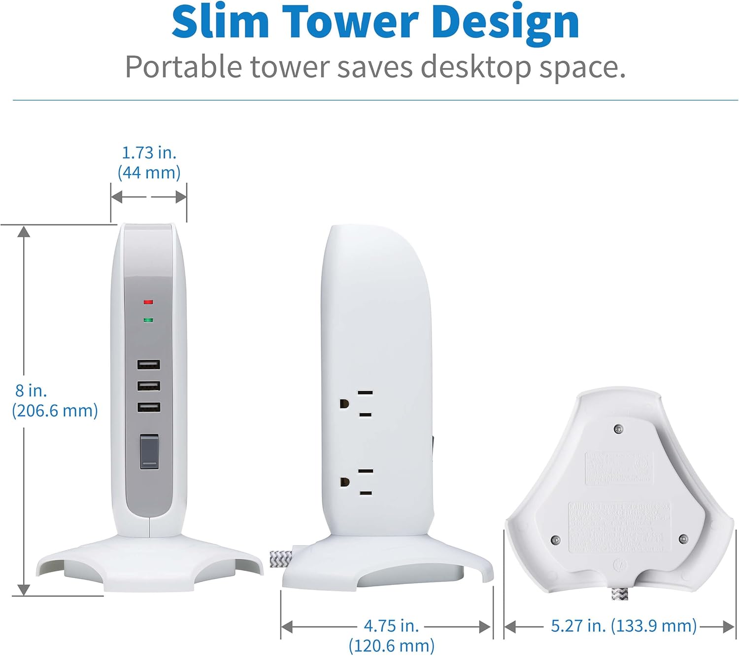 Tripp Lite TLP66USB Surge Protector Tower with USB Ports, 1200 Joules, 5-Outlets