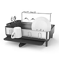 simplehuman Large Capacity Dish Drying Rack with Stainless Steel Frame, 360º Easy Drain Swivel Spout