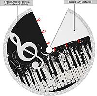 Black White Music Note Printed Christmas Tree Skirt 30 Inch - Thick Xmas Tree Skirt with Tassel for Indoor Outdoor Xmas Tree