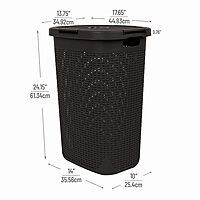 Mind Reader 60L Slim Laundry Hamper with Lid, Wicker-Style Plastic
