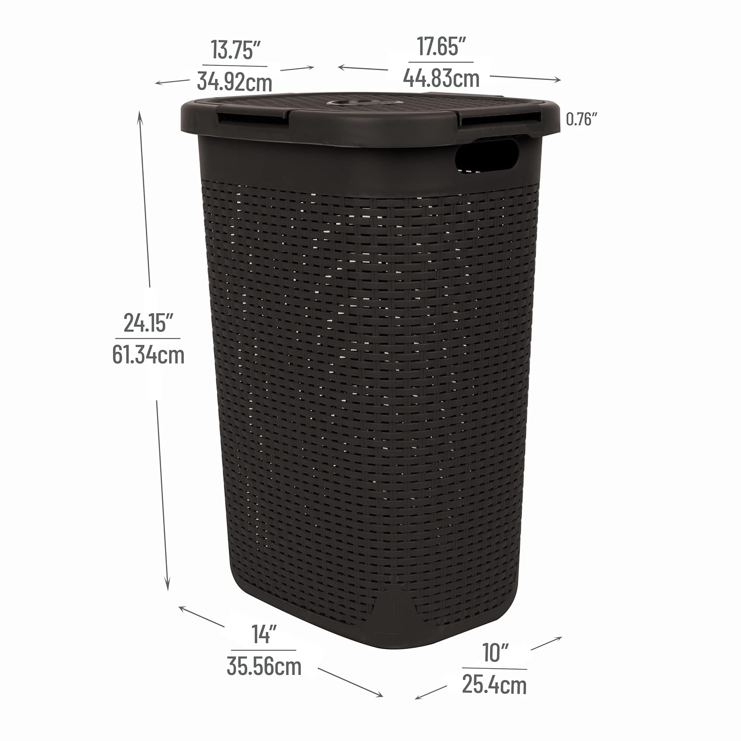 Mind Reader 60L Slim Laundry Hamper with Lid, Wicker-Style Plastic