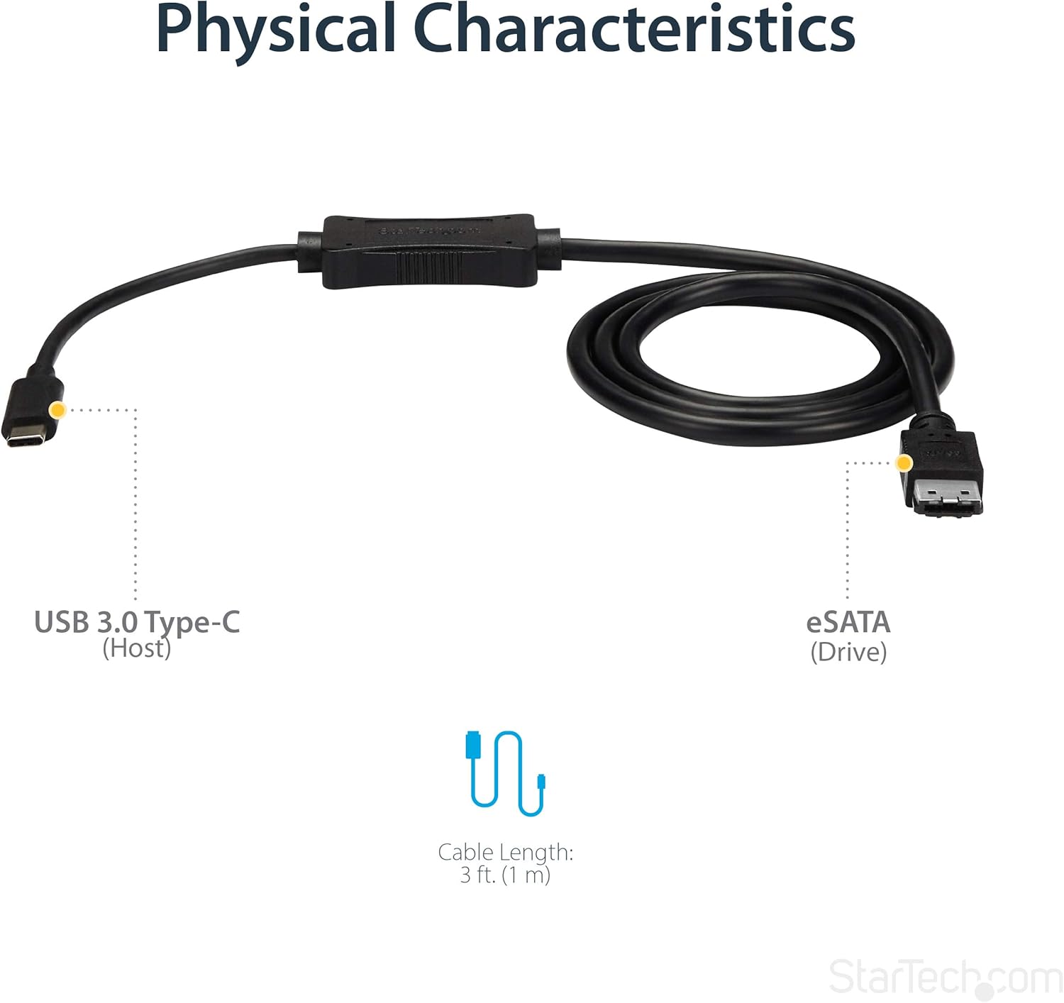 StarTech.com USB C to eSATA Cable - 3 ft / 1m - 5Gbp - for HDD/SSD/ODD - External Hard Drive Adapter