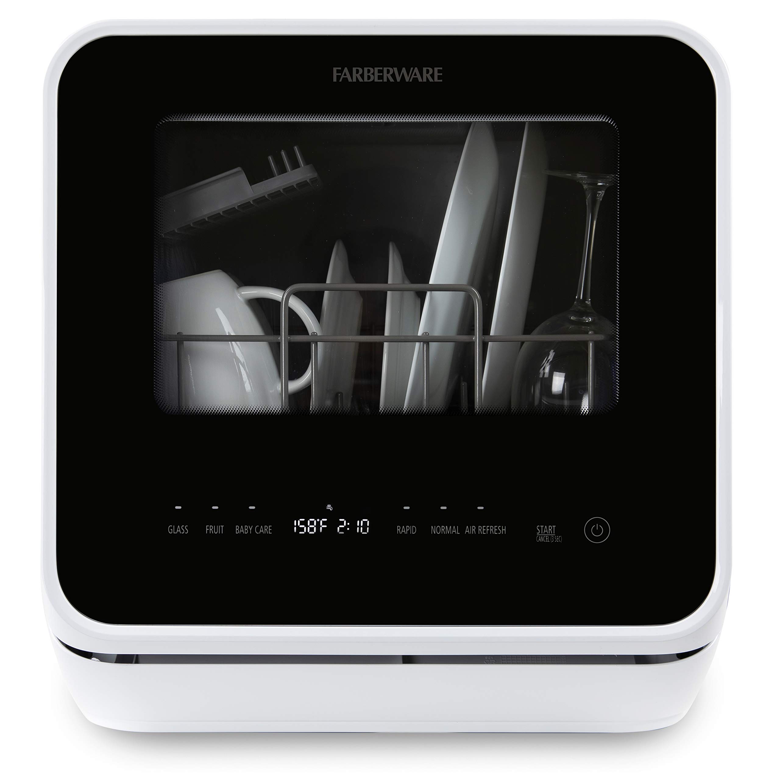 Farberware FDW05ASBWHA Complete Portable Countertop Dishwasher with 5-Liter Built-in Water Tank, 5 Programs, Baby Care
