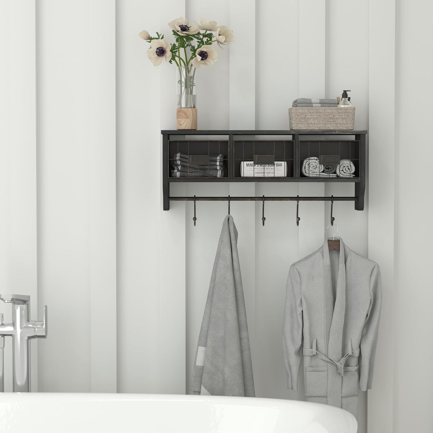 Flash Furniture Daly Wall Mounted Solid Pine Storage Rack