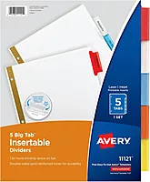 Avery 5-Tab Binder Dividers, Insertable Multicolor Big Tabs, 1 Set (11121) Dividers 1 Pack