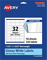 Avery Glossy White Rectangle Labels, Sure Feed Technology, 1.25" x 1.75", Permanent Adhesive, Laser/Inkjet Printable