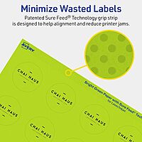 Avery Printable Round Labels, Sure Feed Technology, 1-1/2" Diameter, Bright Green Labels, Print-to-The-Edge