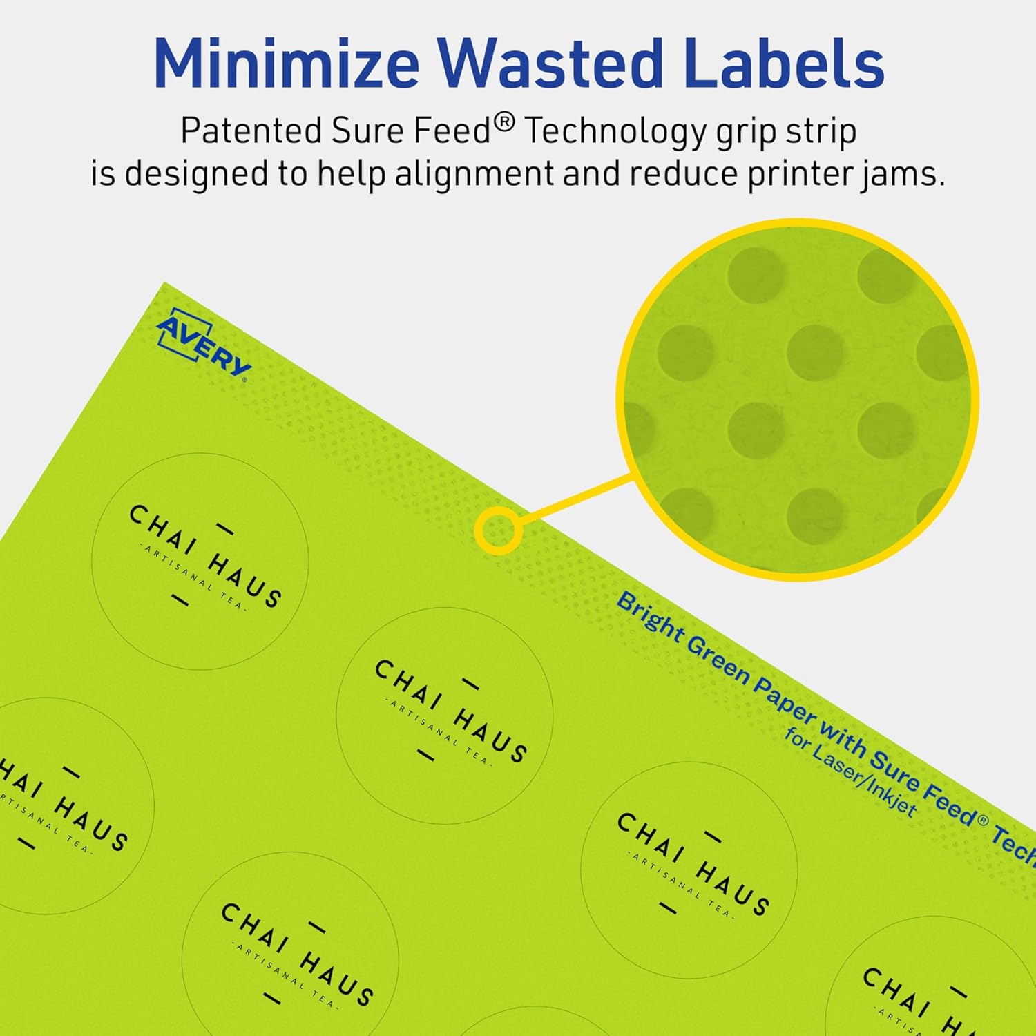 Avery Printable Round Labels, Sure Feed Technology, 1-1/2" Diameter, Bright Green Labels, Print-to-The-Edge
