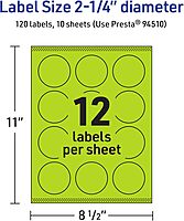 Avery Printable Round Labels, Sure Feed Technology, 2-1/4" Diameter, Bright Green, Print-to-the-Edge, Laser/Inkjet Printable