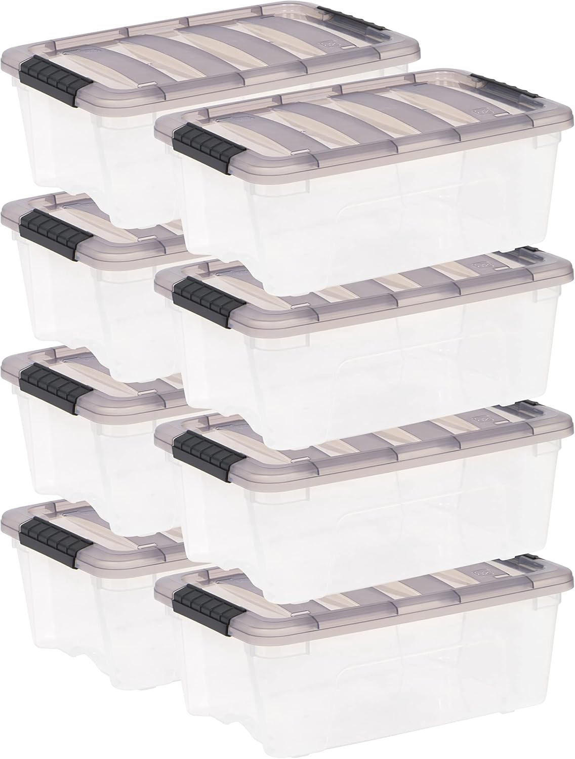 IRIS USA 13 Quart Stack & Pull Clear Storage Box, Gray, 8 Pack