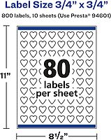 Avery Glossy White Heart Labels, Sure Feed Technology, 0.75" x 0.75", Print-to-The-Edge, Permanent Adhesive, Laser/Inkjet Printable