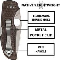 Spyderco Native5 Lightweight Folding Knife - CPM 15V Steel Blade with FRN Handle, 2.95" Blade Length, Brown, PlainEdge - C41PBN15V5