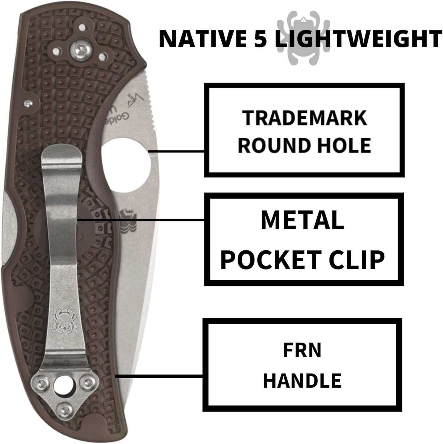 Spyderco Native5 Lightweight Folding Knife - CPM 15V Steel Blade with FRN Handle, 2.95" Blade Length, Brown