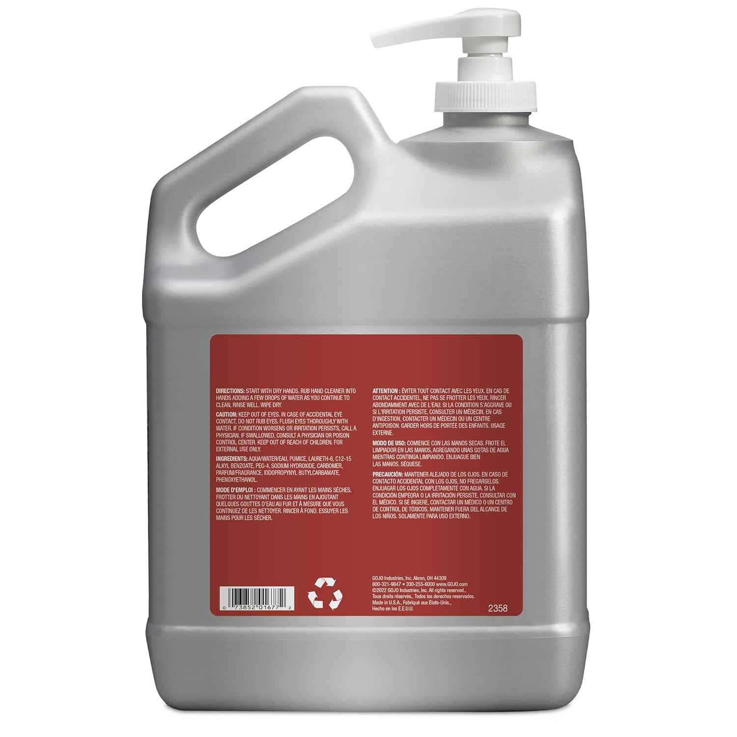 GOJO Cherry Gel Pumice Hand Cleaner Cherry Fragrance, 1 Gallon Hand Cleaner with Pumice in Pump Bottle (Pack of 1)