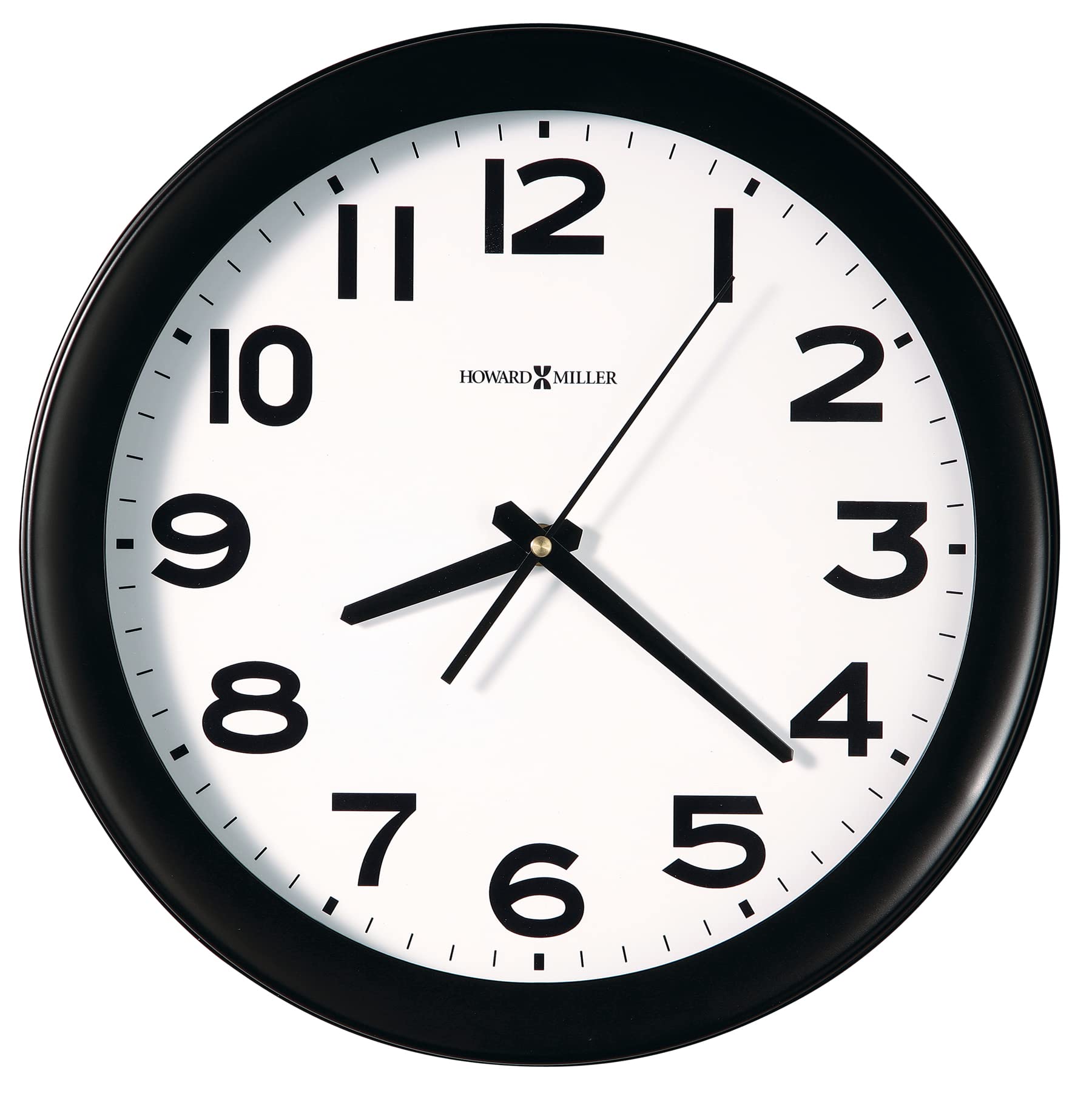 Howard Miller Kenwick Wall Clock, Black Case Classic Round Design with White Dial Optical Crystal Glass
