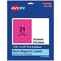 Avery Printable Oval Scalloped Labels, Sure Feed Technology, 1-1/8 in x 2-1/4 in, Neon Magenta, Print-to-the-Edge