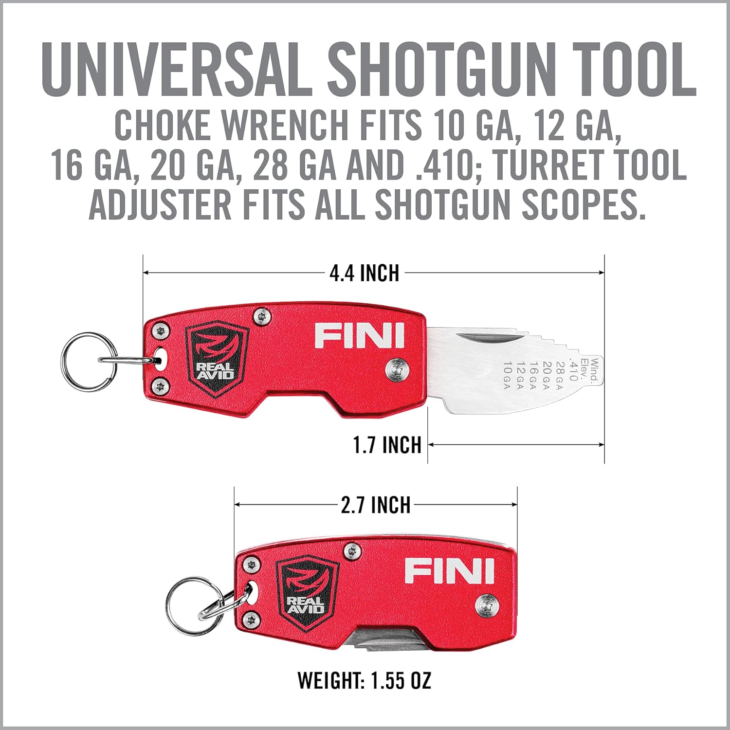 Real Avid FINI Shotgun Tool Choke Wrench with Shotgun Scope Adjuster and Shotgun Keychain