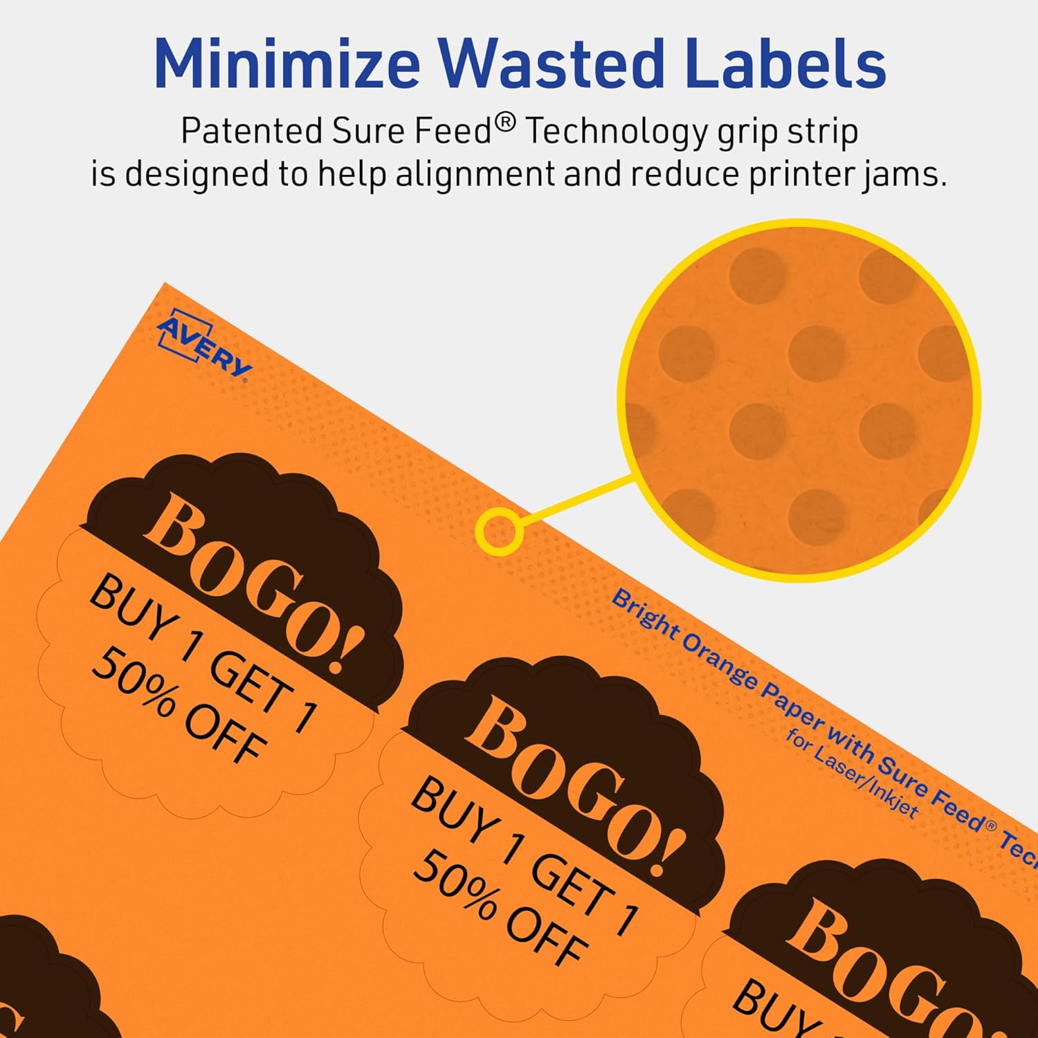 Avery Printable Round Scalloped Labels, Sure Feed Technology, 2-1/2" Diameter, Bright Orange Labels, Print-to-The-Edge