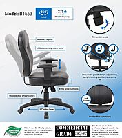 Boss Office Products Leather Task Adjustable Arms Chair, Black