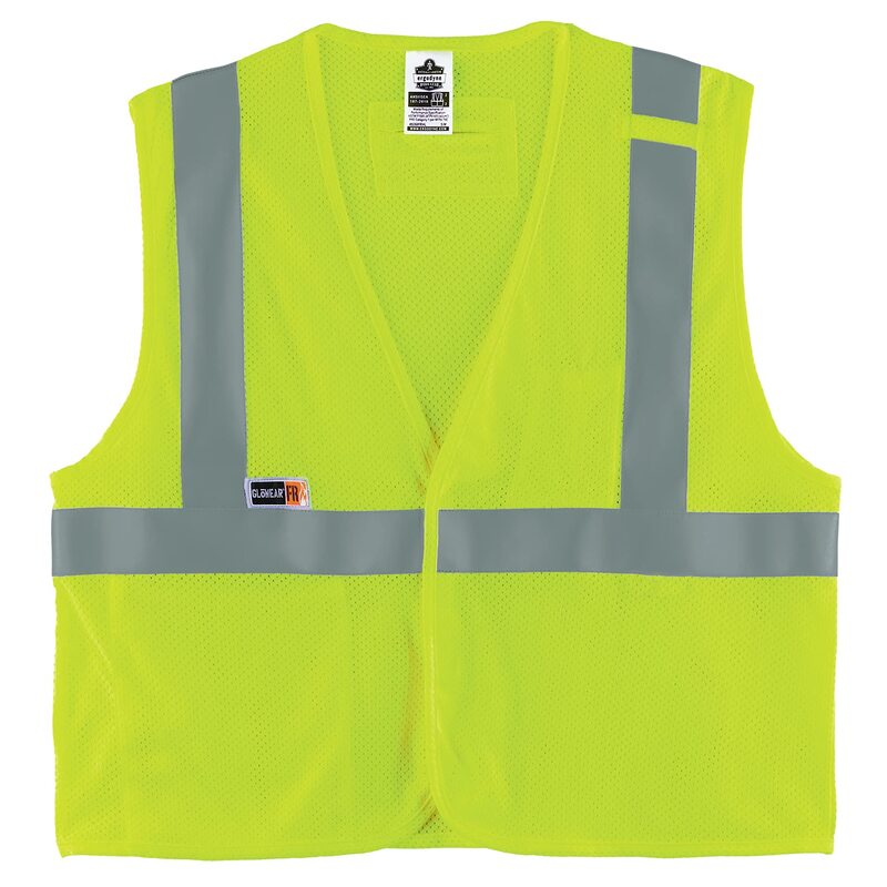 Ergodyne GloWear 8263FRHL Flame Resistant Safety Vest, High Visibility Modacrylic Breathable Mesh, FR Reflective Tape, Type R, Class 2, Lime, XX-Large-3X-Large