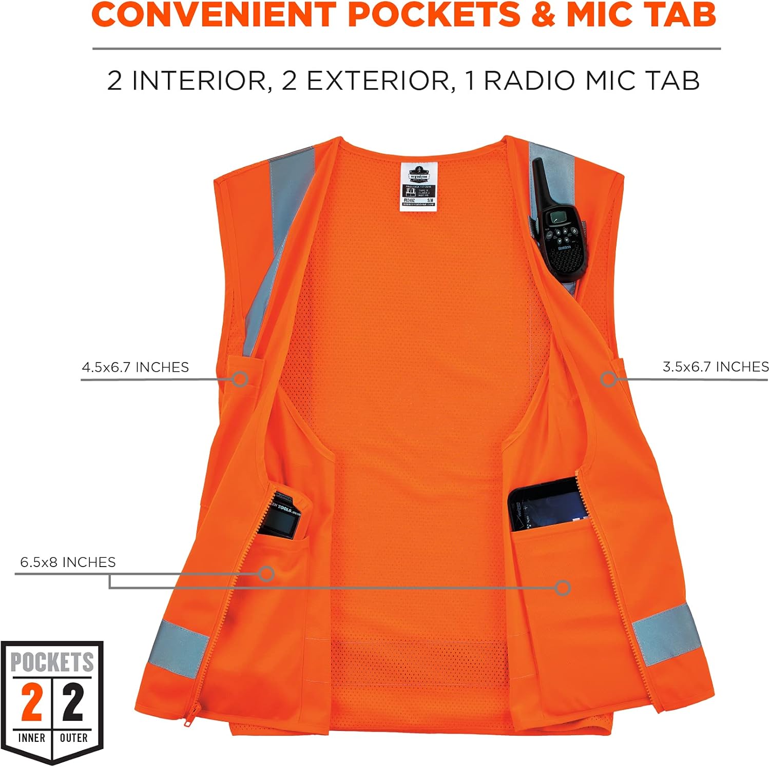 Ergodyne GloWear 8249Z Hi-Vis Surveyor Safety Vest, Solid Front Mesh Back, Type R Class 2