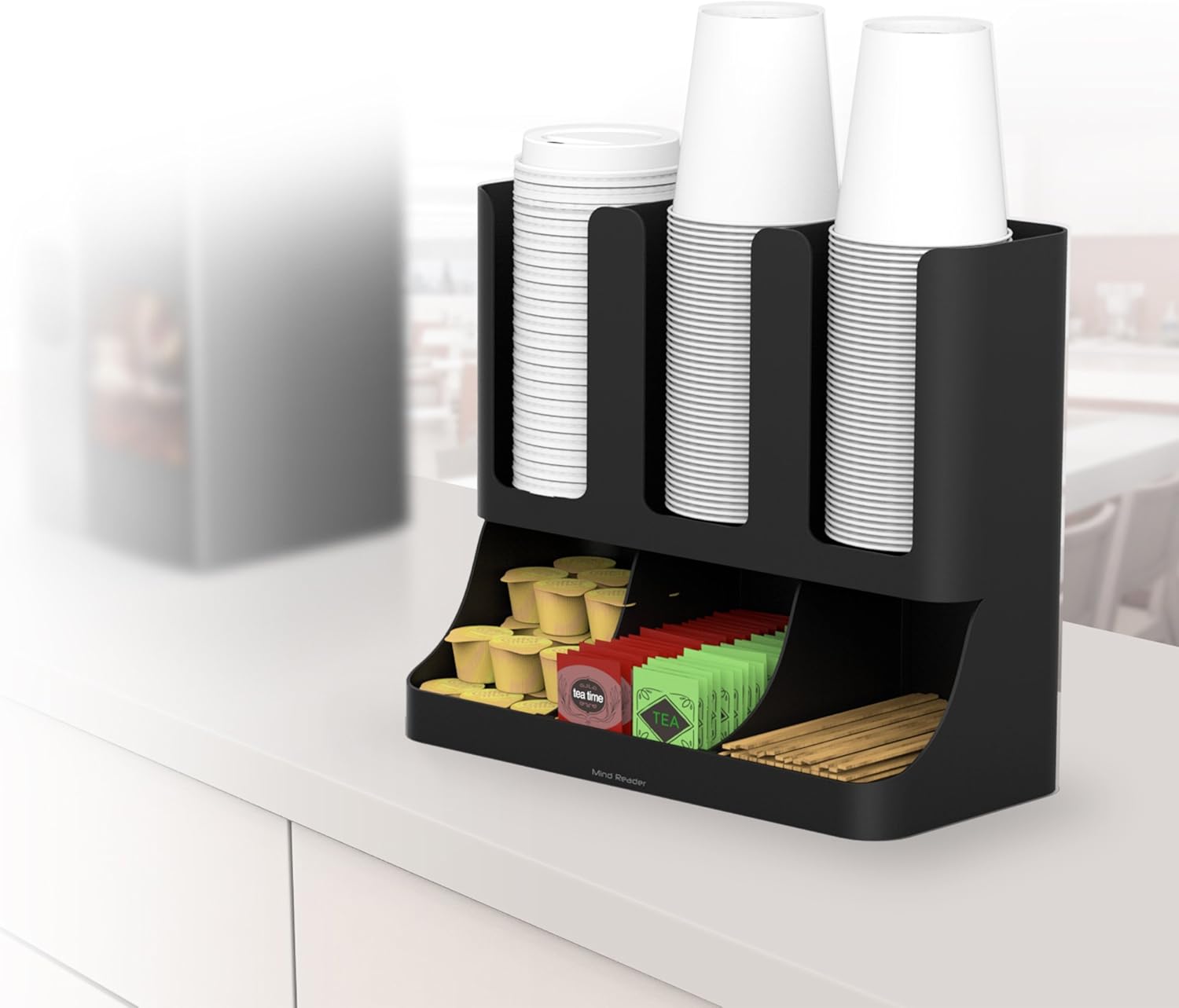 Mind Reader Coffee Pod Organizer and Condiment Station, Countertop Storage for 36 Pods, Cups